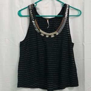 Free People Embellished Black Sleeveless Top